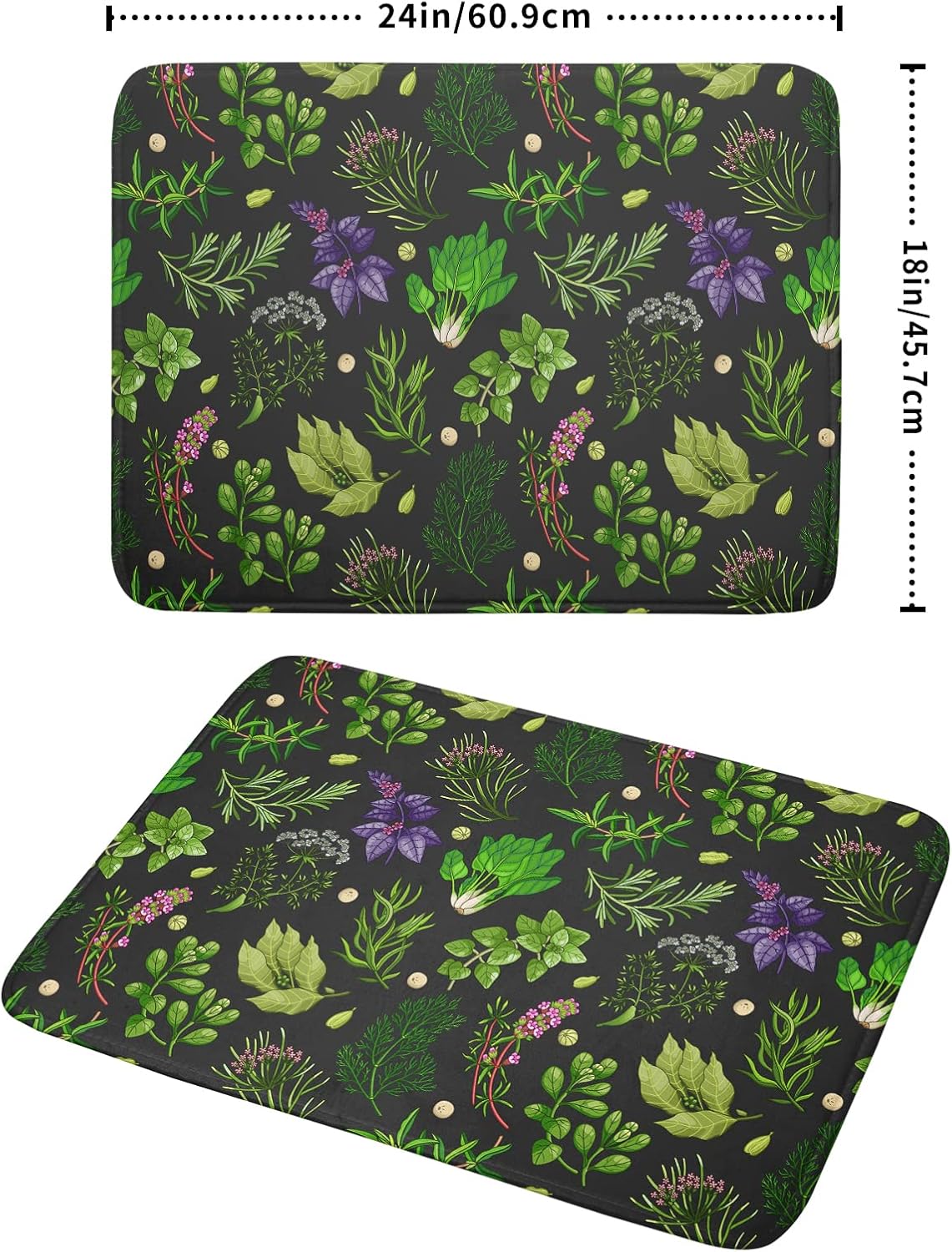 Herbs Dish Drying Mat for Kitchen Counter 18 X 24 Inch Microfiber Absorbent Dish Draining Mats Extra Large Green Plant