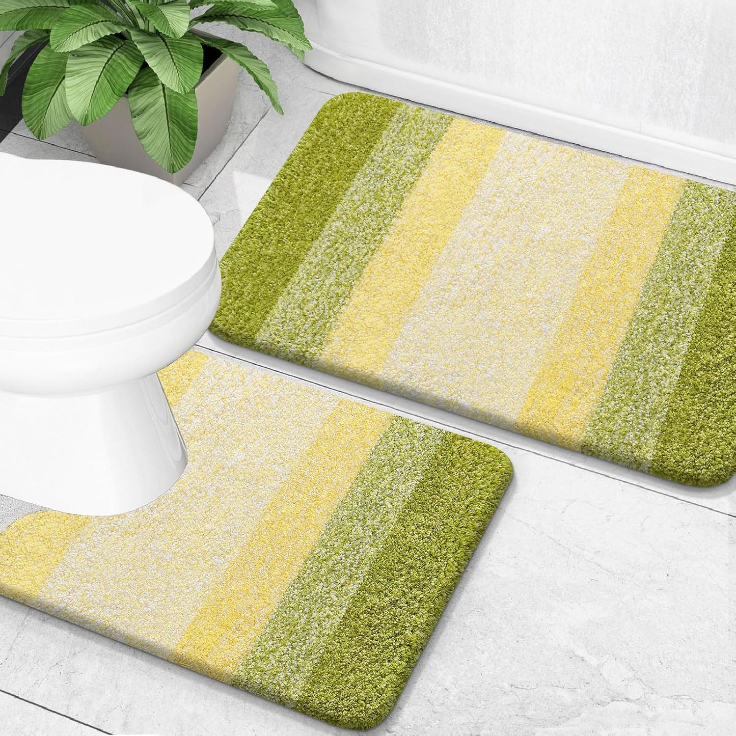 OLANLY Bathroom Rug Set 2 Piece, Soft Absorbent Microfiber Bath Mats and U-Shaped Contour Toilet Rug, Non-Slip, Machine Wash Dry, Plush Shaggy Bath Mats for Bathroom (30"x20"+24"x20", Olive Green)