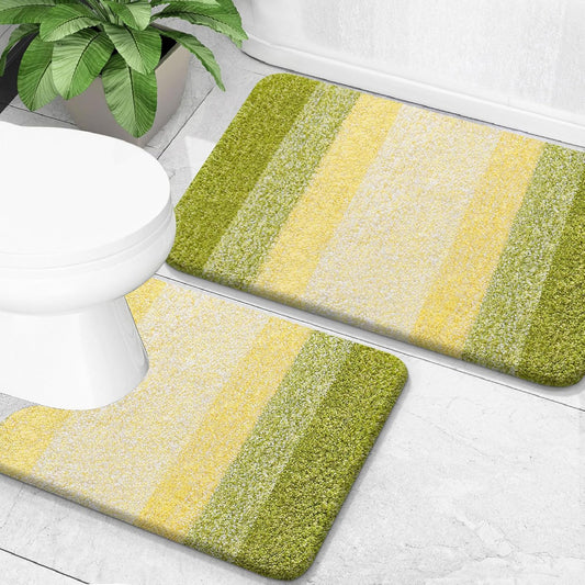 OLANLY Bathroom Rug Set 2 Piece, Soft Absorbent Microfiber Bath Mats and U-Shaped Contour Toilet Rug, Non-Slip, Machine Wash Dry, Plush Shaggy Bath Mats for Bathroom (30"x20"+24"x20", Olive Green)