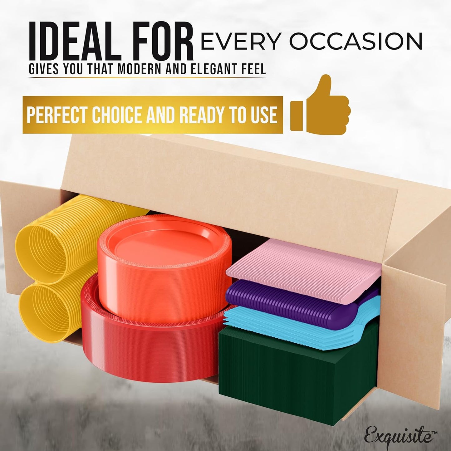 Party Solids 350 Pieces Rainbow Plastic Plates For Party, Rainbow Disposable Plates Set, 50 Of Each 9" Dinner Plate Set, 7" Dessert Plate, Cups, Napkins & Cutlery Plastic Dinnerware