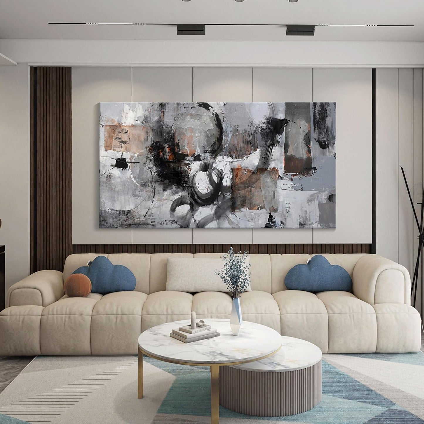 Pogusmavi Black Abstract Canvas Wall Art Pictures for Living Room Gray and White Wall Decoration Artwork for Walls Pictures for Bedroom Wall Decor Neutral Painting Canvas Prints Office Posters 20×40IN