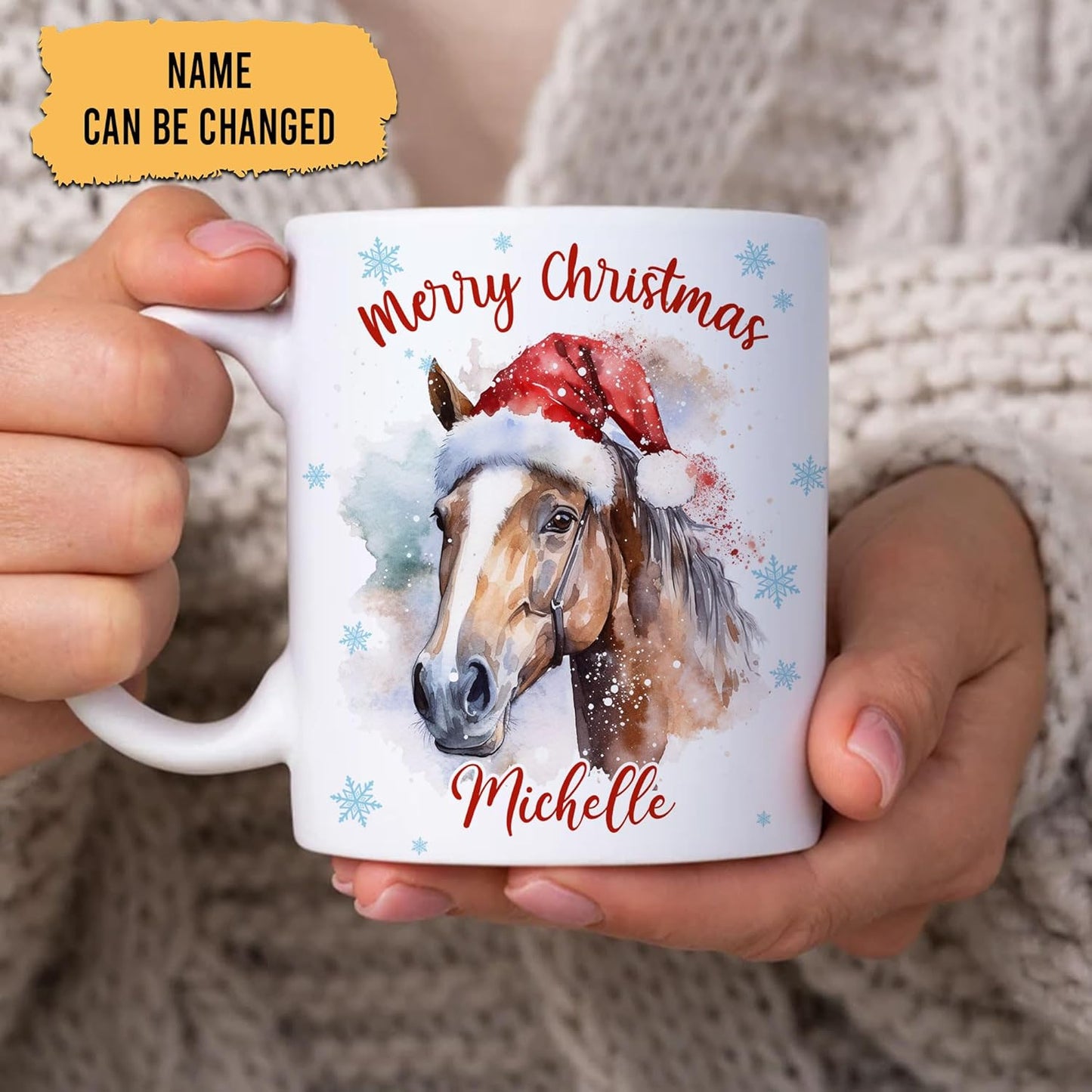 Hyturtle Personalized Gifts Horse Lover - Horse Wearing Santa Hat Custom Name Ceramic Coffee Mug Cup 11oz - Cute Animal Lovers Gifts For Women, Girl kids Family On Birthday, Christmas