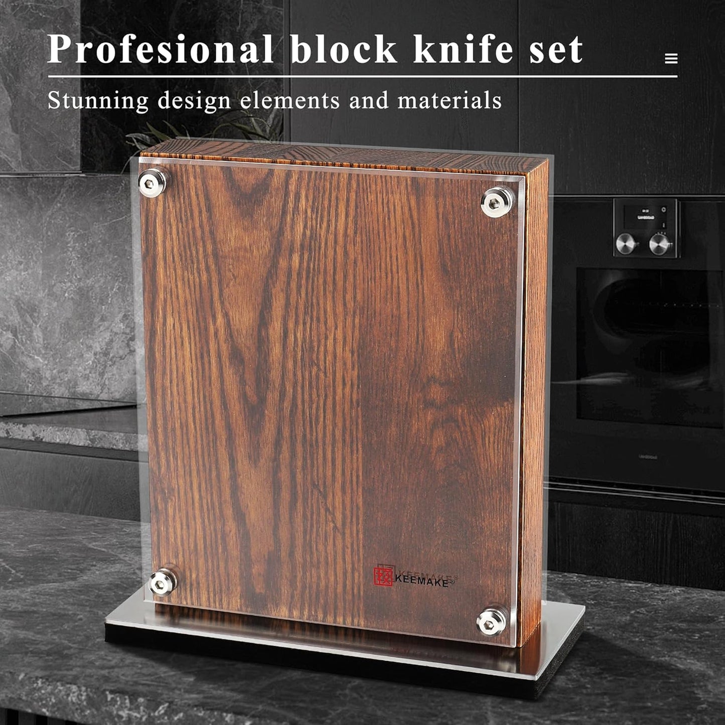 KEEMAKE Knife Block Set - 7Pcs Kitchen Knives with Magnetic Knife Block Holder, High Carbon Stainless Steel Chef Knife Set with Block, Ultra Sharp Knives Set for Kitchen With Ergonomic Handle