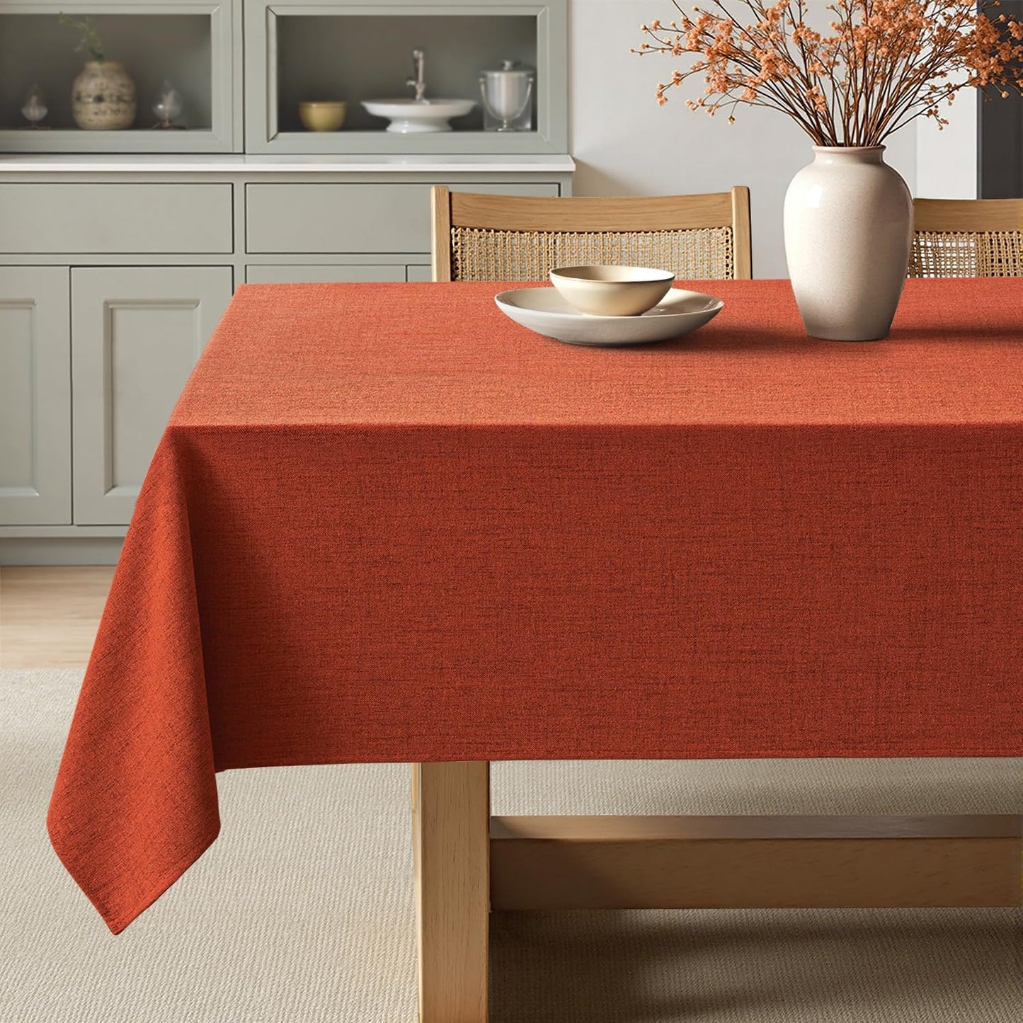 MIULEE Burnt Orange Linen Tablecloth 52x70 Inch Rectangle Table Cloth Waterproof,Stain Resistant & Wrinkle Resistant for Dining Party Wedding