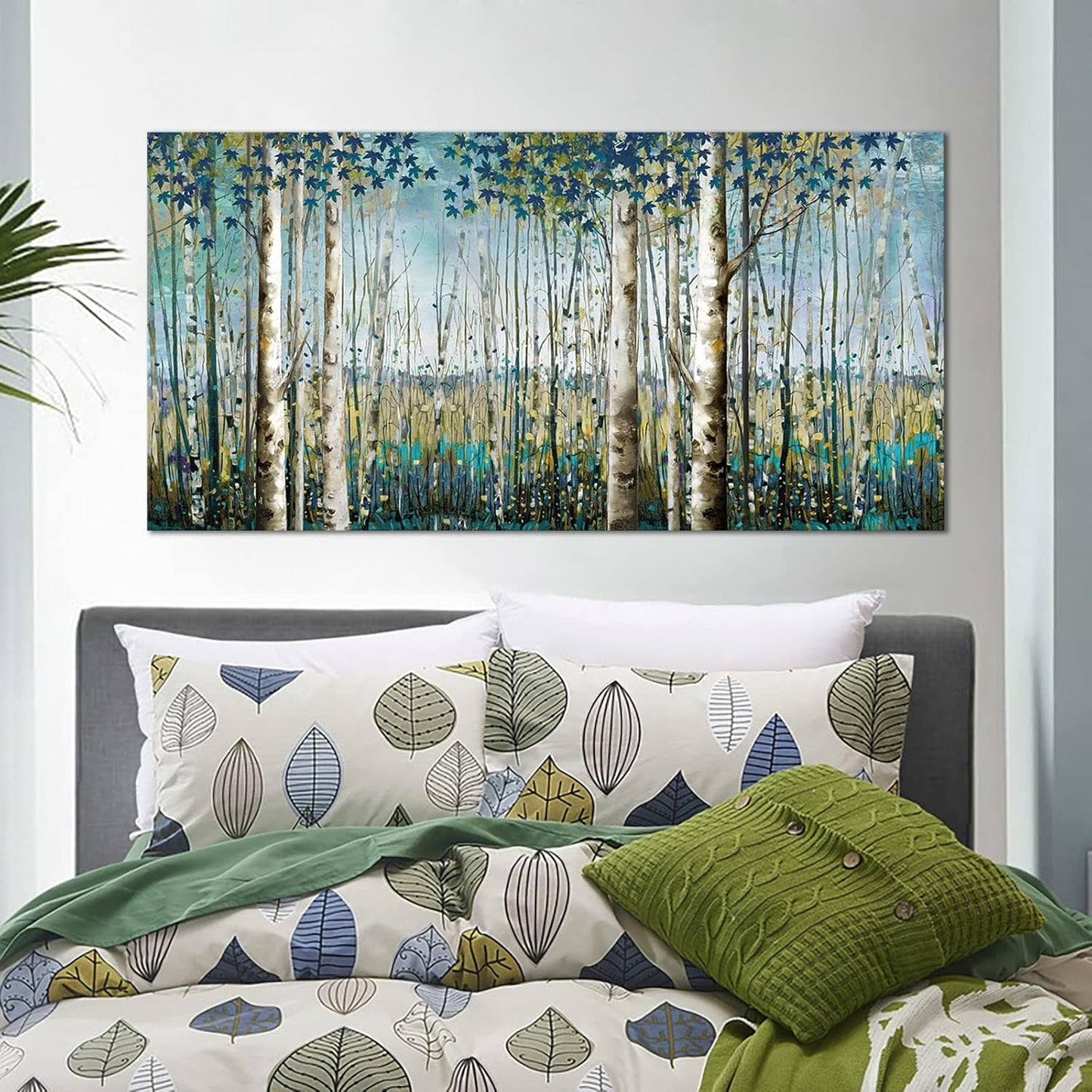 Large Birch Tree Landscape Wall Art - Nature Canvas for Living Room, Bedroom & Dining Room - 29x58IN