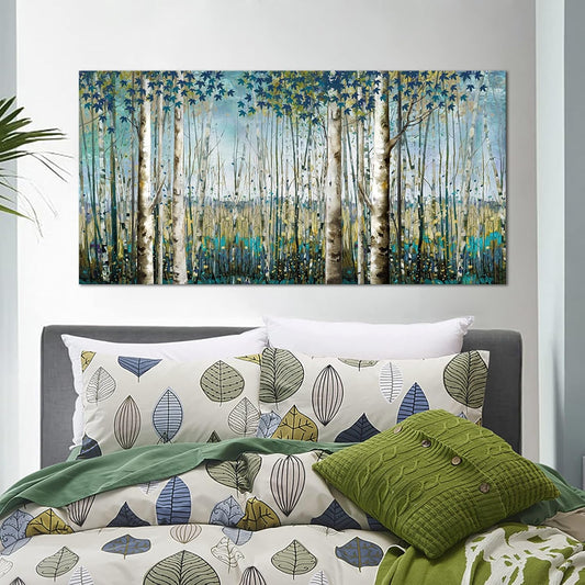 Large Birch Tree Landscape Wall Art - Nature Canvas for Living Room, Bedroom & Dining Room - 29x58IN