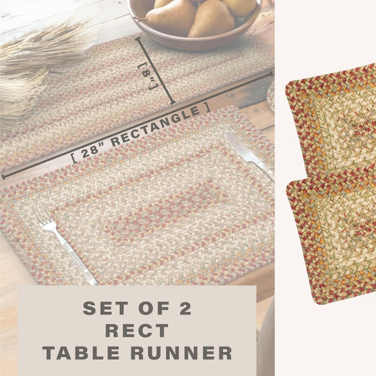 Harvest Jute Braided Short Table Runner, Warm Country Decor, Set of 2, Multicolor Rectangle 8x28 - Rich Colors, Easy to Clean, Durable and Protects Furniture