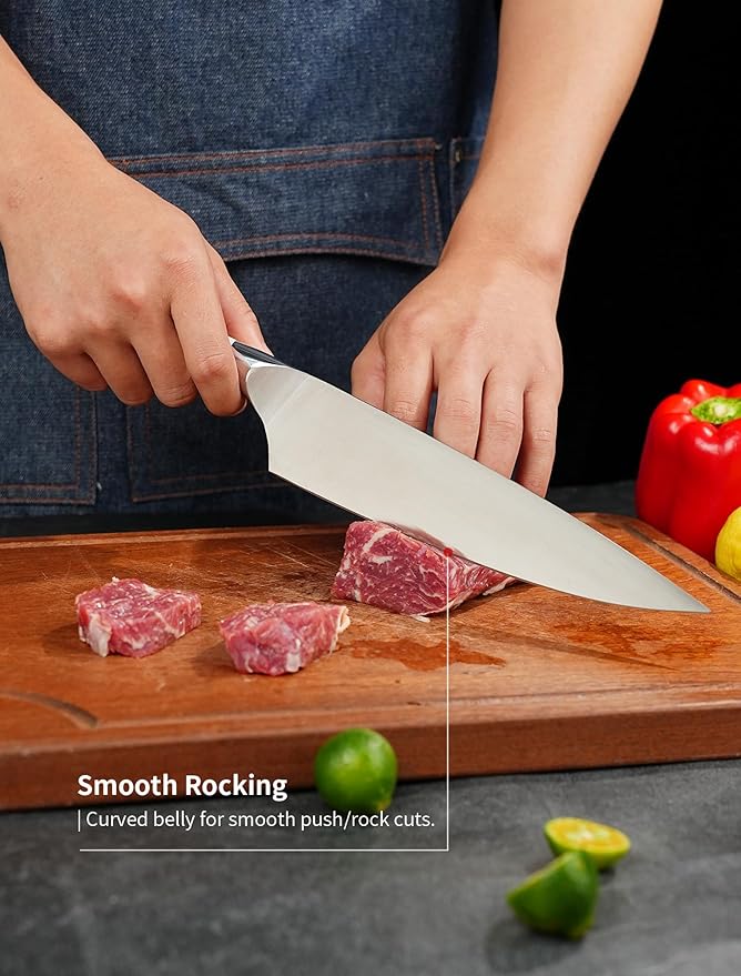 Chef Knife 8 Inch, German High Carbon Stainless Steel Kitchen Knife with Ergonomic White Handle, Ultra Sharp Professional Cooking Knife in Gift Box for Home & Restaurant