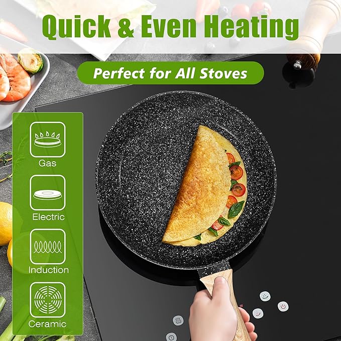 VOTTGO 19 Pcs Pots and Pans Set Non Stick, Black Granite Induction Cookware Set, Non Toxic Healthy RV Kitchen Cooking Set with Silicone Tools and Pot Protectors, PFOA PFOS PFAS Free