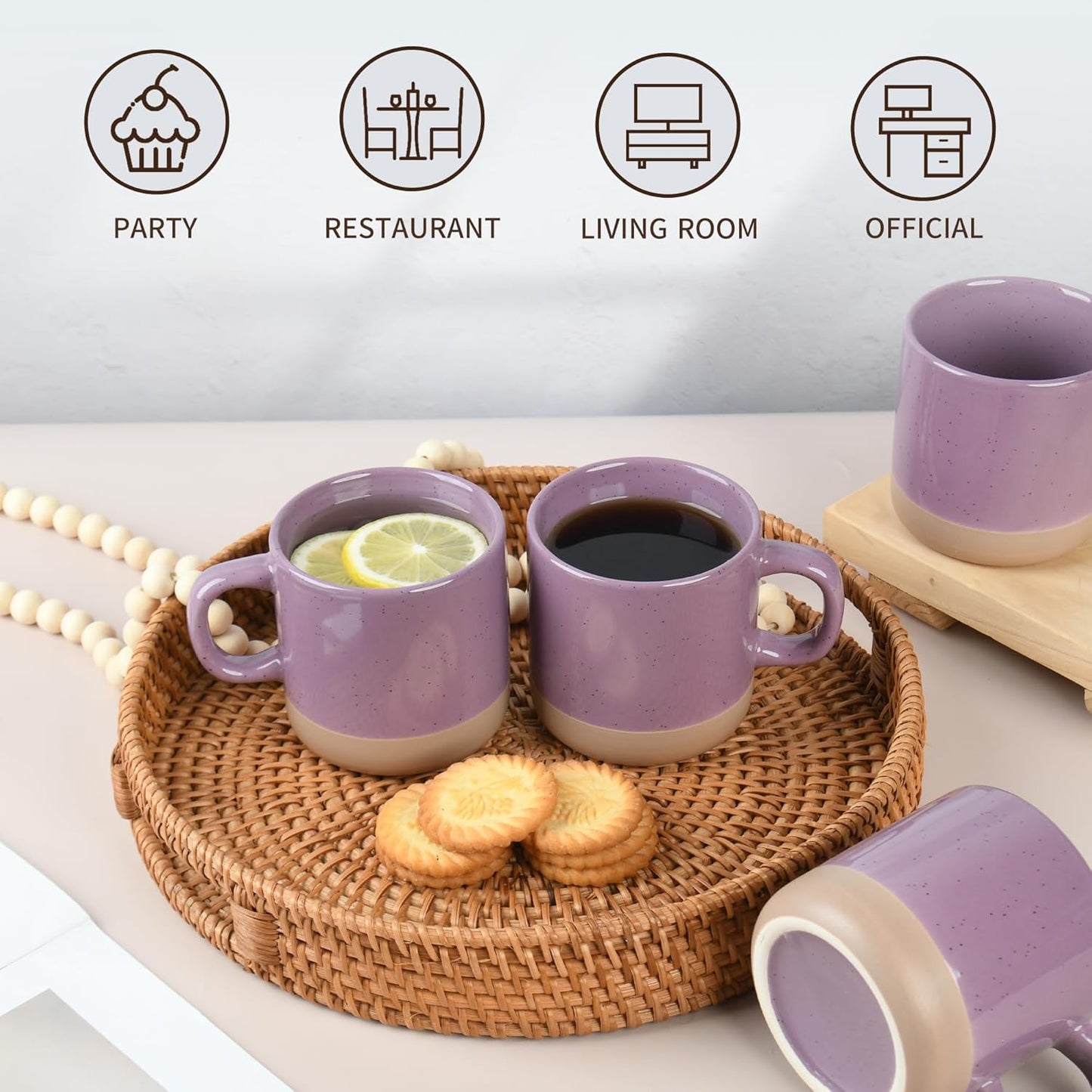 12 oz Coffee Mug Set for 6, Tea Cups with Handle for Coffee, Tea, Cocoa, Milk (Purple)