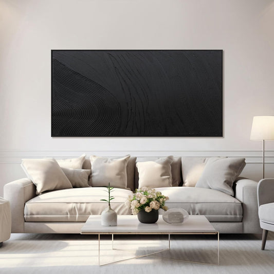 Large Modern Wall Art for Living Room Abstract Canvas Wall Art Decor Framed Large Black Wall Art Canvas Art Wall Decor Hand Painted Black Texture Artwork for Walls Bedroom Office Wall Decor 29"x58"