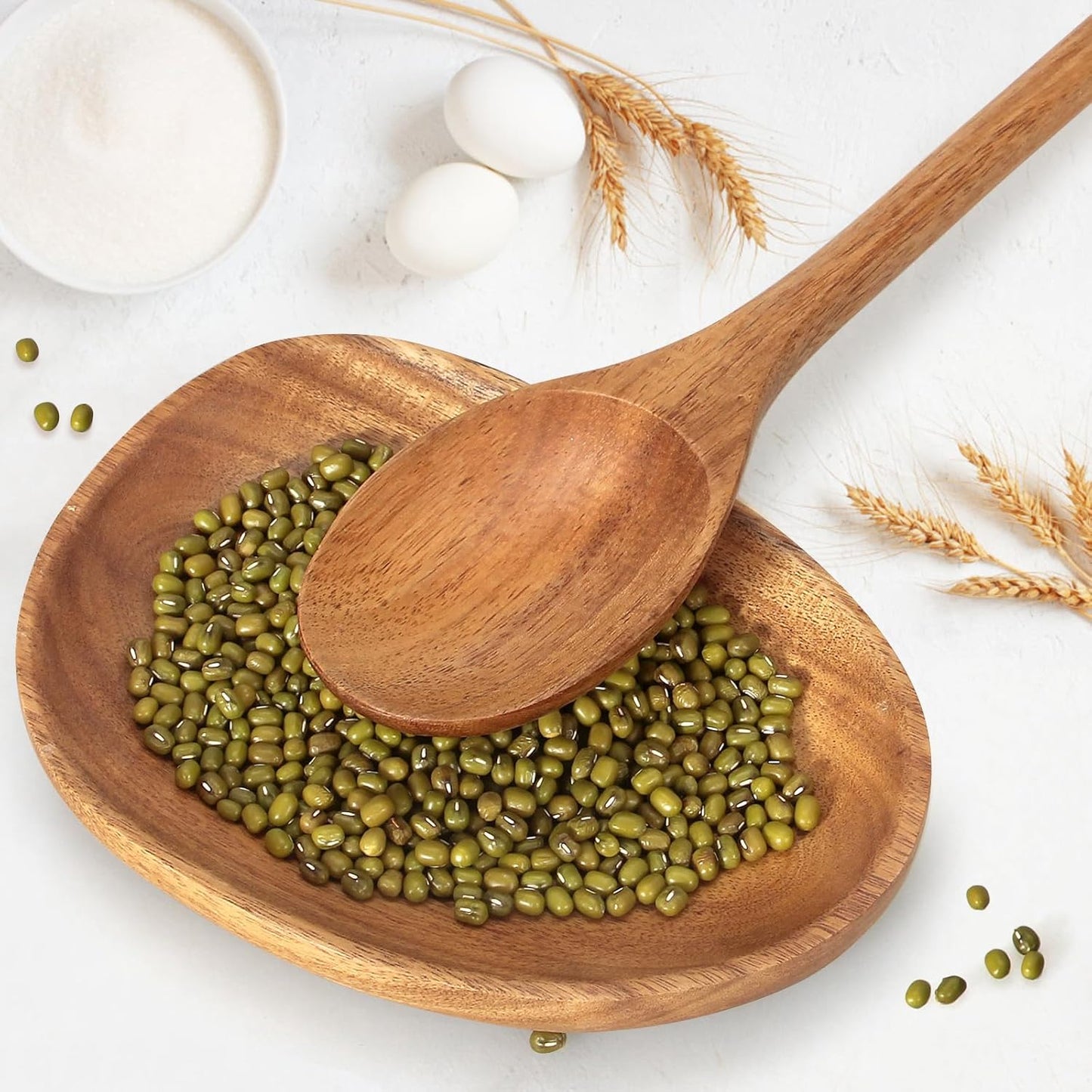 2 Pcs 12" Large Wooden Spoons for Cooking Utensils Set Wood Spatula Mixing Stirring Serving Spoon Spoons Long Handle Teak Spoon Kitchen Tools Big Spatula Bamboo Cooking Spoons Kitchen Utensil