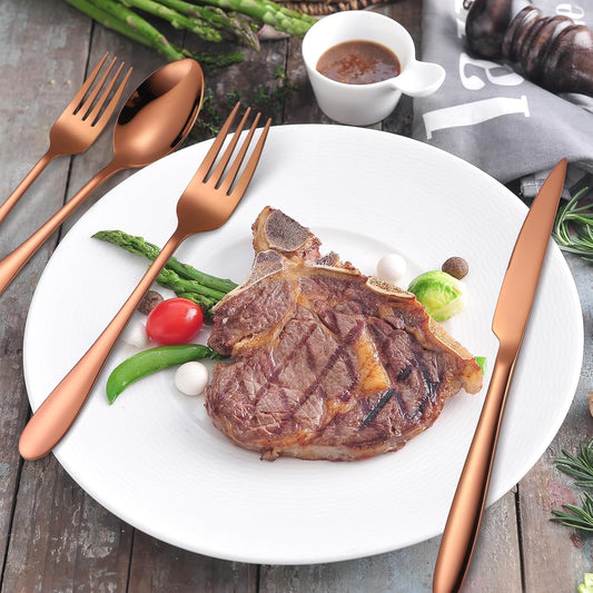 Copper Flatware Set 8 Stainless Steel Silverware 40 Pieces include Forks Spoons Knives Heavy Duty Durable for Home Kitchen Festival Parties Resturant Utensils