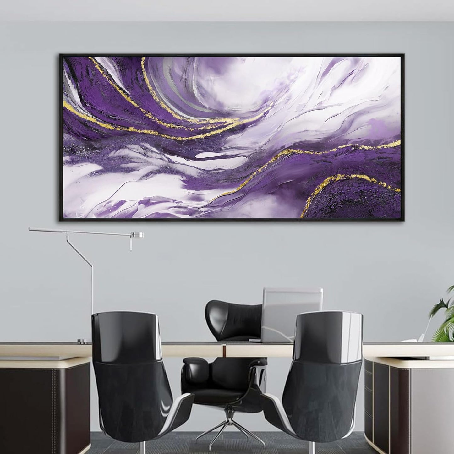 yiijeah Purple Abstract Canvas Wall Decor for Living Room - Purple and Gold Large Picture Framed Artwork for Walls Bedroom Office Home Decor Modern Boho Wall Art