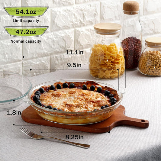 ZYER Glass Pie Plate for Baking Pie Pan with Handles 47oz Glass Pie Dish for Baking, 9.5 Inch 2 Pack