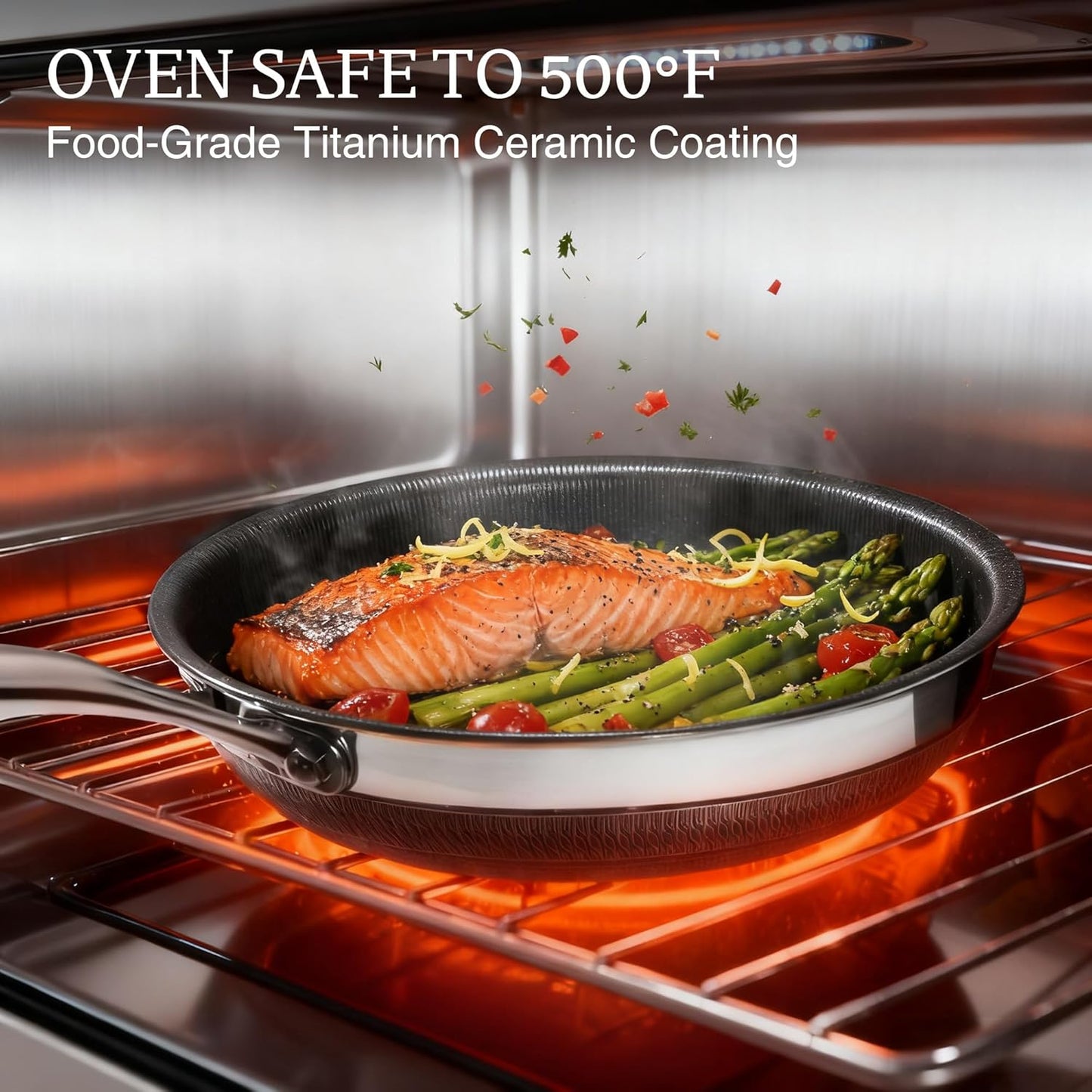 KITEXPERT Non Stick Frying Pans with Lid, 8" Titanium Ceramic Pan Nonstick Stainless Steel Skillet, PFAS PFOA & PTFE Free, Quick-Cool Handle, Dishwasher & Oven Safe, Compatible with All Cooktops