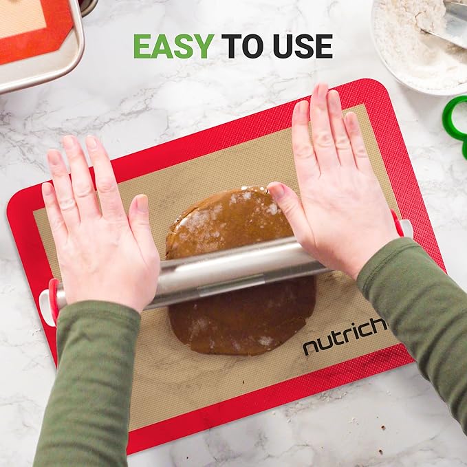Nutrichef Silicone Baking Mats - 2 Non-stick Food-Grade Silicone Mats - Perfect for Full Baking Pans 24.4 x 16.5 IN - Oven-safe Up to 480 Degrees F - Suitable for Ovens, Freezers, & Dishwashers - Red