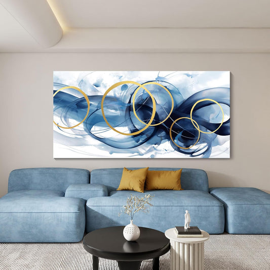 HKDGOKA Abstract Wall Art Living Room - Large Canvas Gold Blue Gradient Canvas Paintings Wall Artwork Modern Office Bedroom Pictures for Kitchen Bathroom Wall Decor 29x58 In
