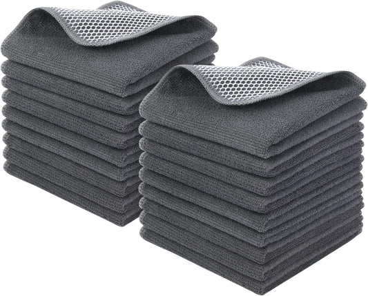 KinHwa Kitchen Washcloths for Dishes Absorbent Microfiber Dish Cloths Quick Dry Dish Rags with Poly Scour Scrub Side Ideal for Kitchen Cleaning (Gray, 12inchx12inch 18 Pack)