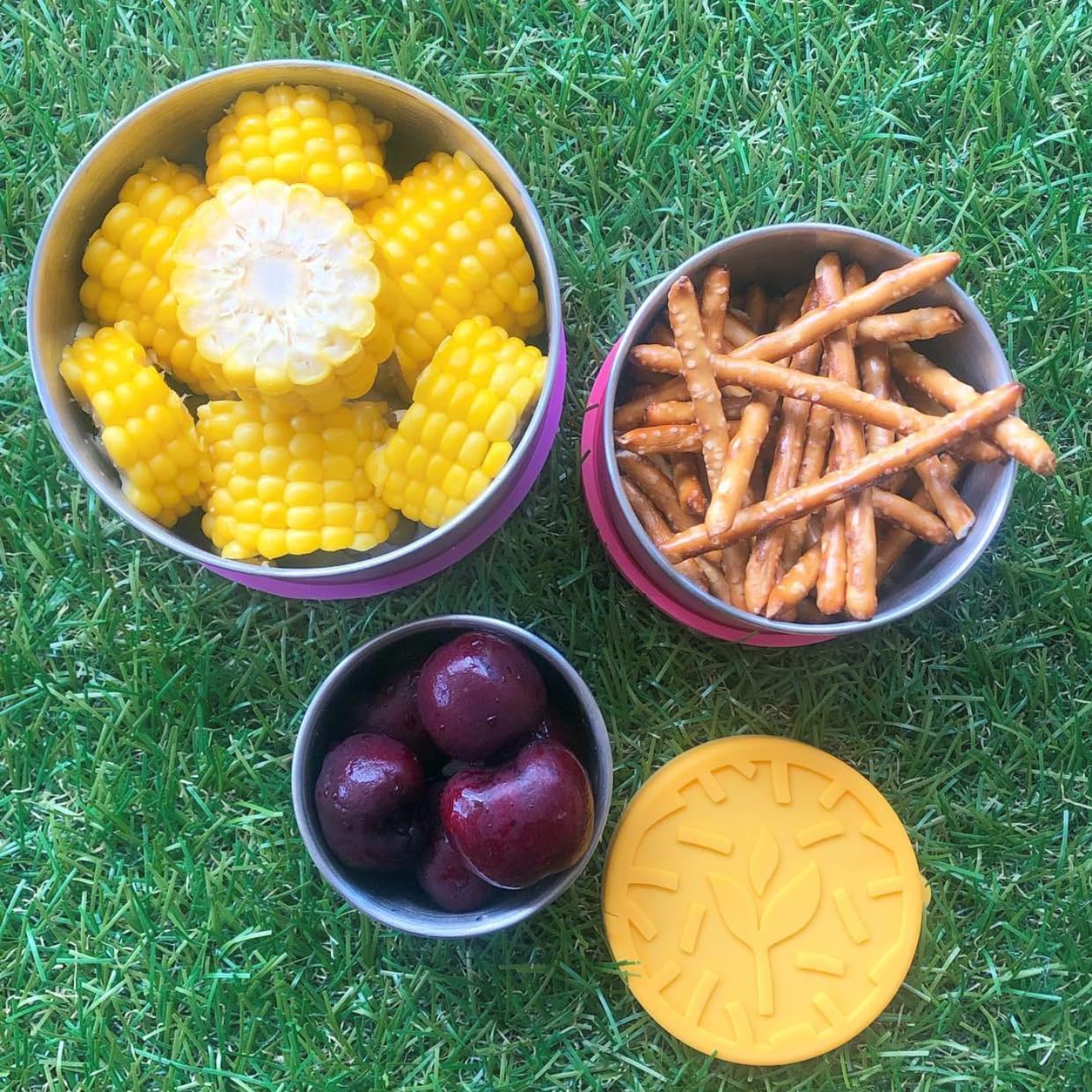 TAVVA 4 X 3 oz Stainless Steel Containers with Lids - Leakproof w/Silicone Lids - BPA Free - Dishwasher & Freezer Safe - Portable & Reusable - Small Snack Cups Dressing Containers