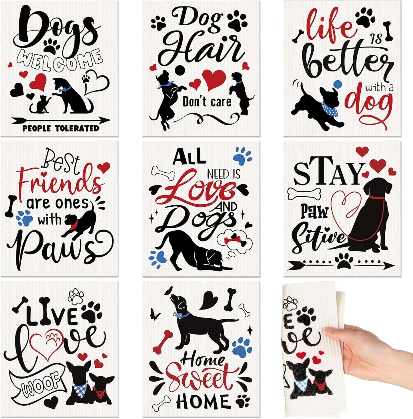 Funtery 8 Pcs Dog Swedish Kitchen Dishcloths Reusable Swedish Absorbent Sponge Cloths Washable Kitchen Dish Towel Quick Drying Decorative for Animal Lover Gifts for Women Hand Towel