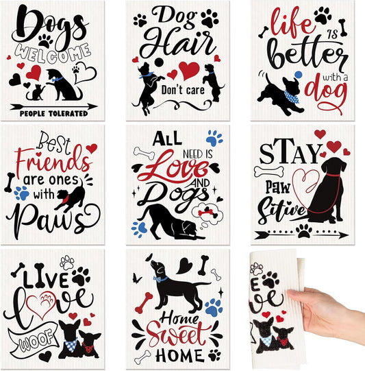 Funtery 8 Pcs Dog Swedish Kitchen Dishcloths Reusable Swedish Absorbent Sponge Cloths Washable Kitchen Dish Towel Quick Drying Decorative for Animal Lover Gifts for Women Hand Towel
