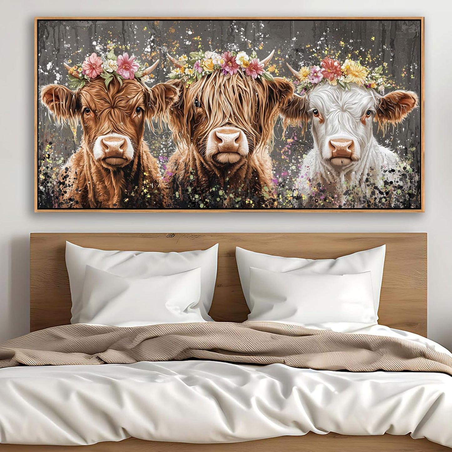 AJAZIKO Highland Cow Wall Art - Farmhouse & Rustic Country Wall Decor, Large Canvas Pictures for Living Room, Above Bed Artwork for Walls - Western Decorations 29×58IN
