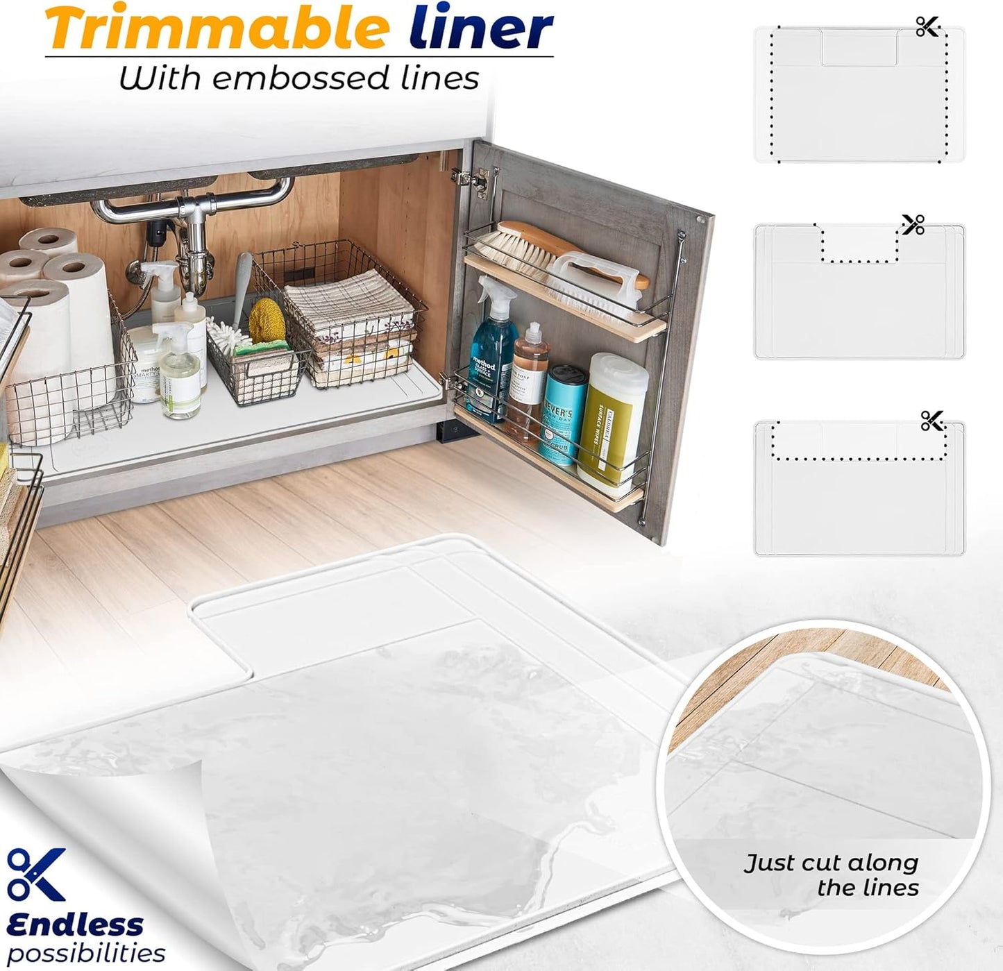 The Original Under Sink Mat - Silicone Waterproof mat, Trimmable, Easy to Clean, Kitchen cabinet liner, Under sink protector mats, Disinfection Surface - 34" x 22" or smaller
