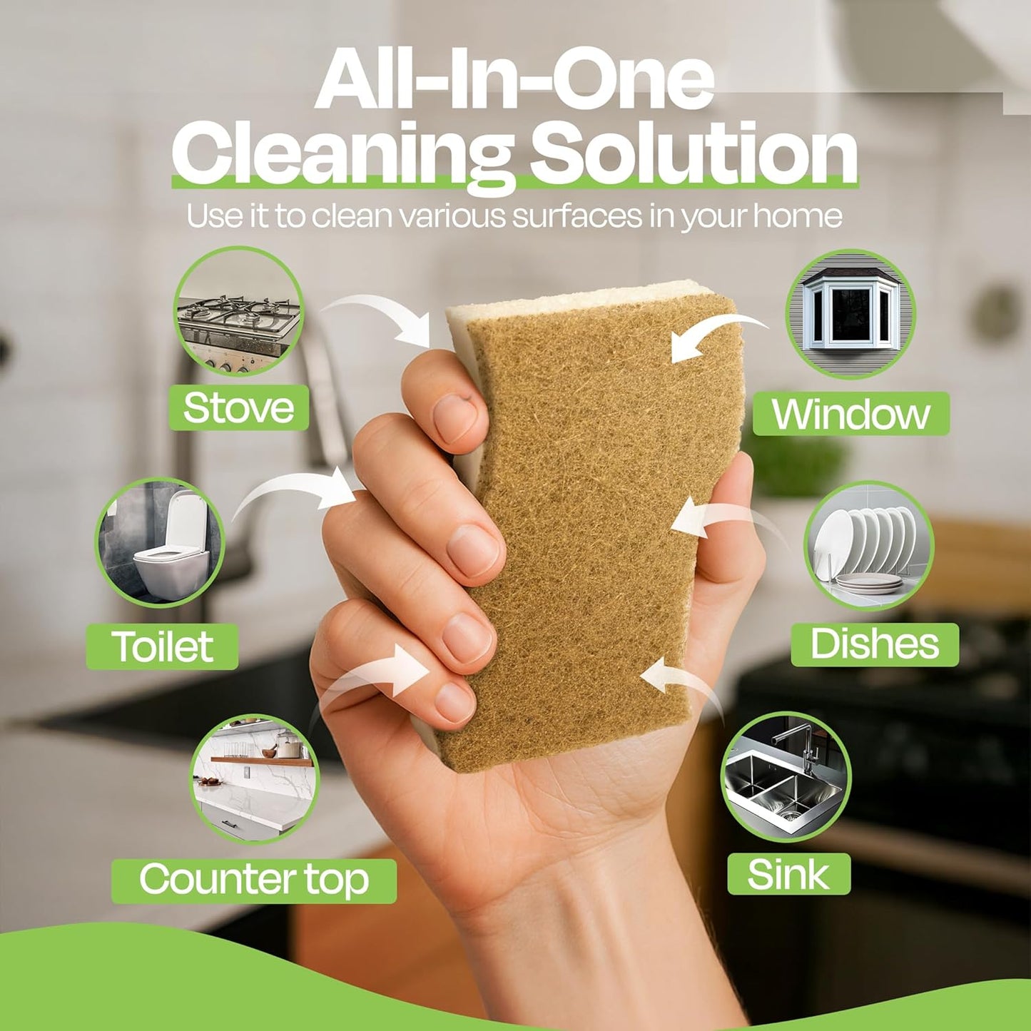 Natural Kitchen Sponges Pack of 12 - Biodegradable Compostable Cellulose & Coconut Scrubber Sponge with Non-Scratch - Long Lasting, Eco Friendly Sponges for Dishes, Heavy Duty Dish Scrubber