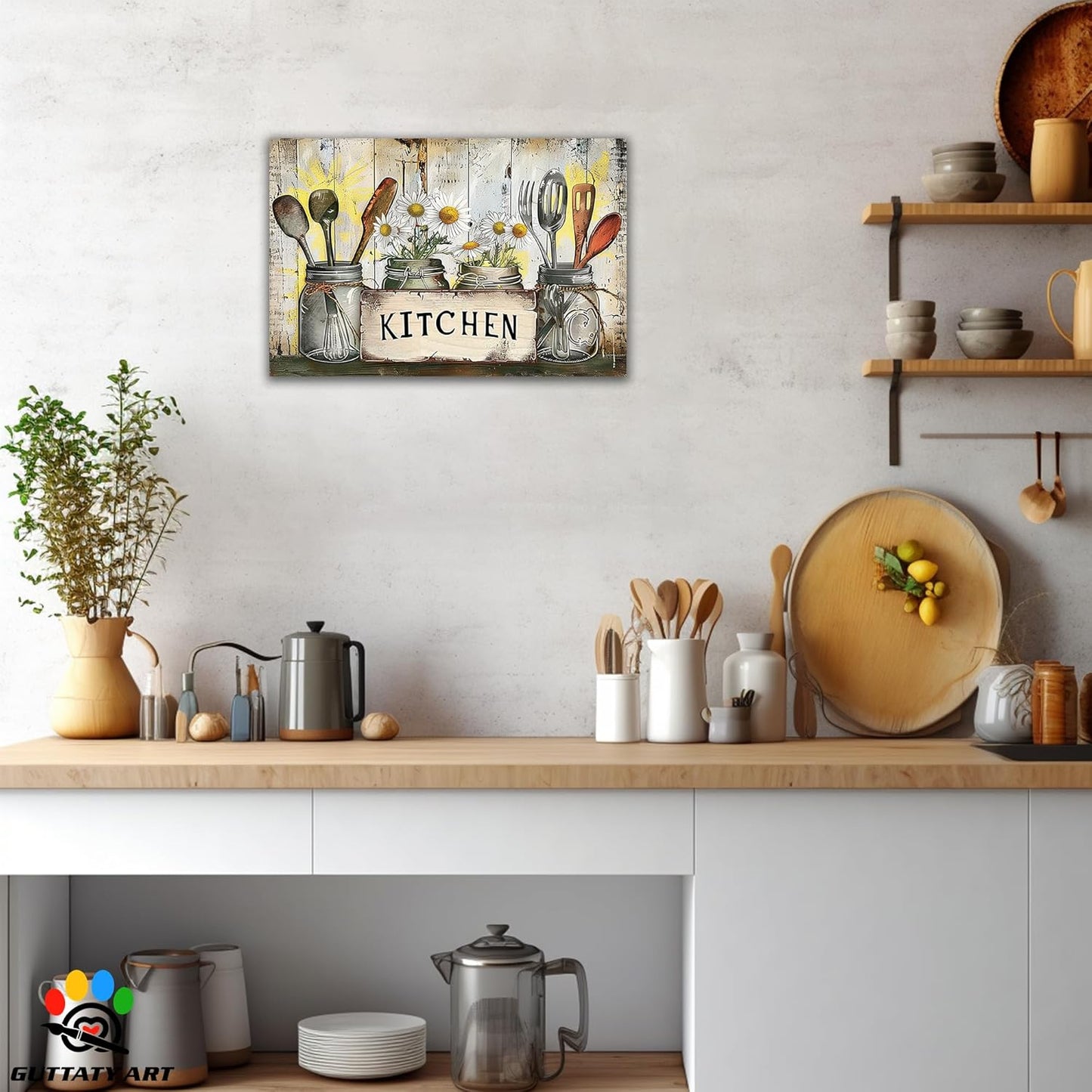 GUTTATY Kitchen Pictures Wall Decor, Farmhouse Wall Art Decor Graffiti Style Kitchen for Dinning Room Restaurant Decor, Mother's Day Gift for Grandma Mom Hanging Artwork 12×18 Inch