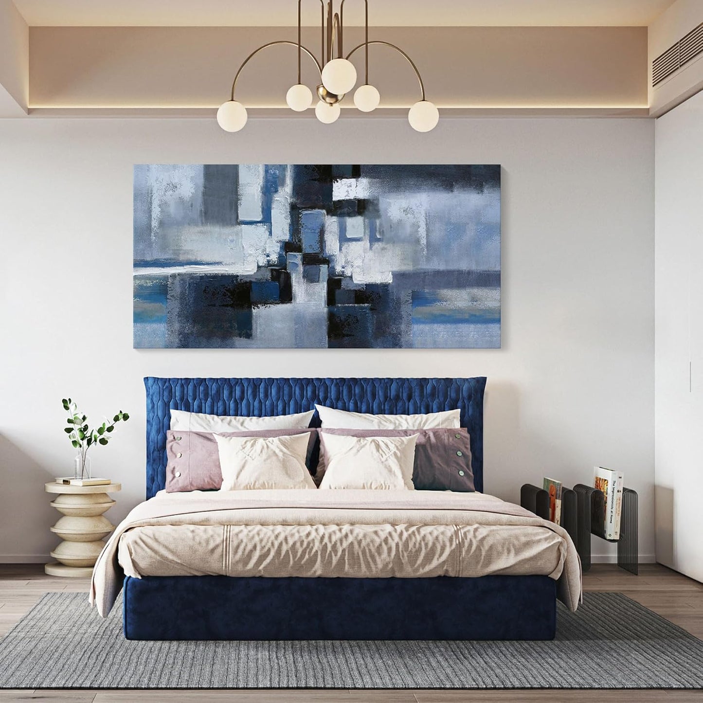 KLAKLA Exter Large Abstracr Wall Art - Blue and Black Canvas Picture for Living Room Wall Decor - Bedroom Art Framed Artwork - Modern Wall Art