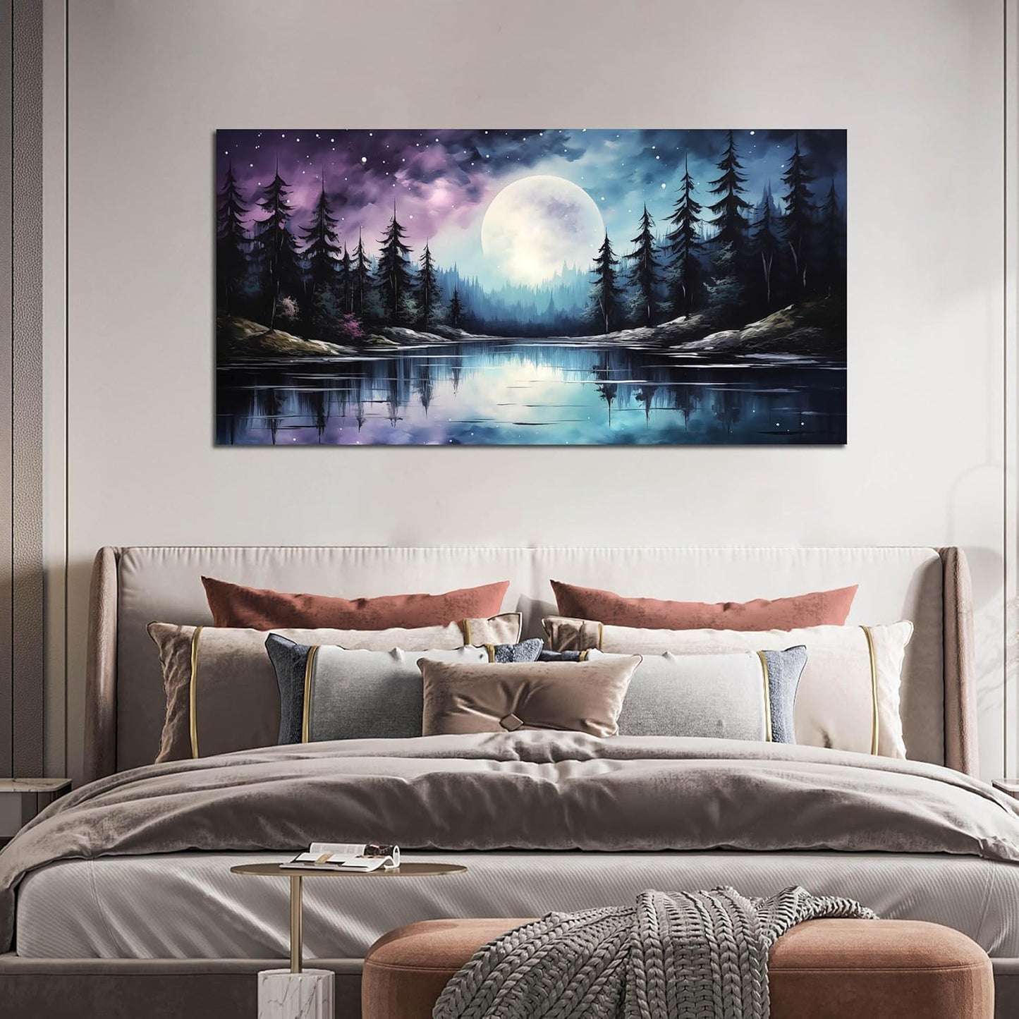 AOZEMI Large Forest Wall Art Landscape Canvas Moon Pictures for Living Room Office Bedroom Modern Nature Wall Decor 24x48