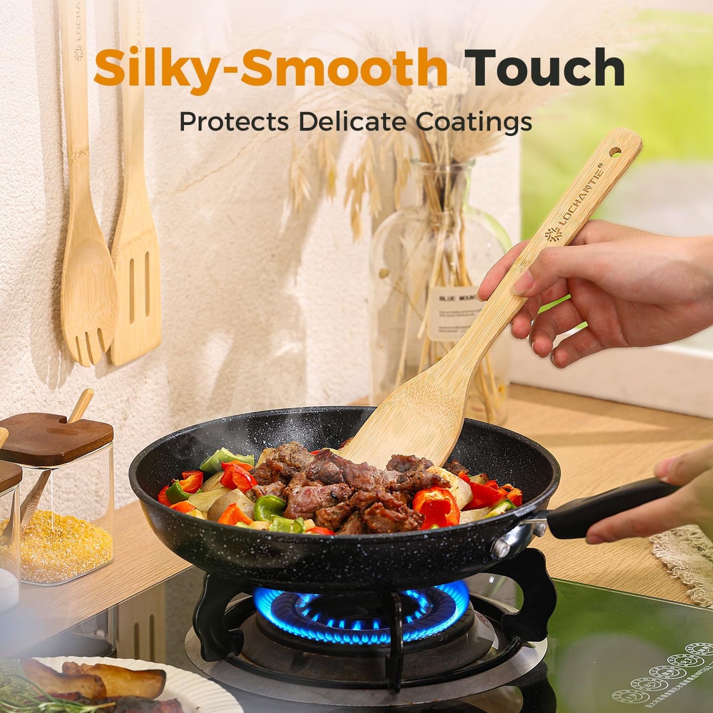 Wooden Spoons for Cooking Kitchen Utensils Set 6 pcs Bamboo Wooden Spoons & Spatula Cooking Utensils