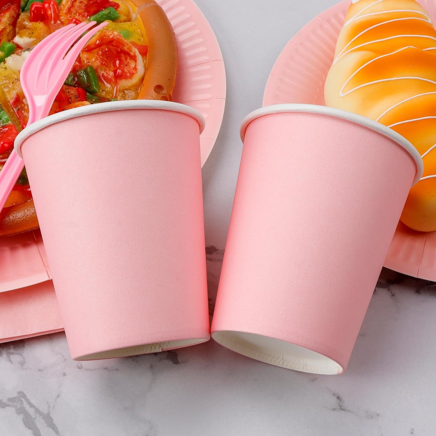 210pcs Pink Paper Plates Disposable Tableware Party Supplies - Includes 9" Dinner Plates, 7" Dessert Plates, 9oz Paper Cups, Napkins, Plastic Forks, Knives And Spoons For All Holiday Parties Serves 30