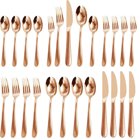 Silverware Set,20 Piece Stainless Steel Silverware Set For 4,Stainless Steel Flatware Set for Home, Kitchen, Mirror Polished&Dishwasher Safe (Simple style, Pink-Gold)