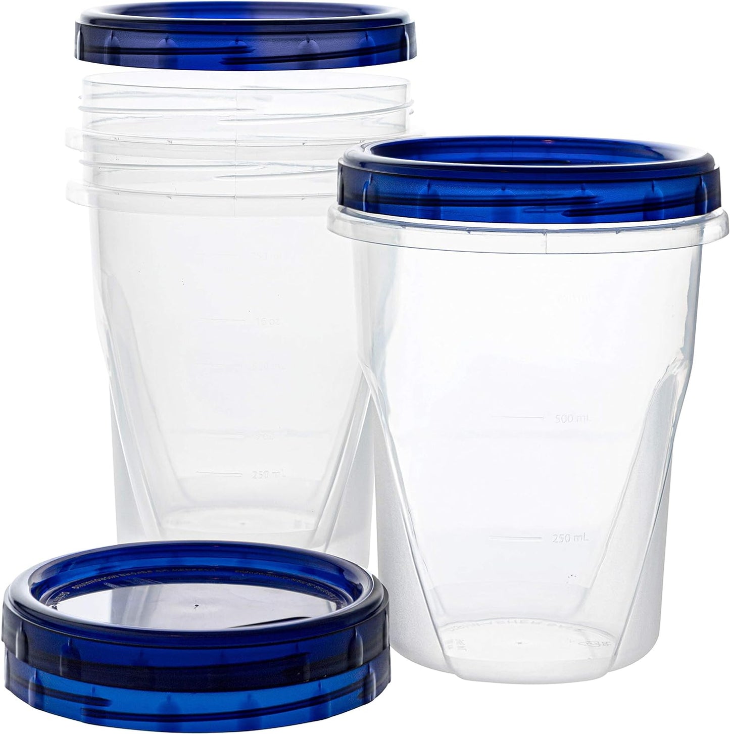 PLASTICPRO [32 oz 3 Pack] Twist Top Deli Containers Clear bottom With blue Top Twist on Lids Reusable, Stackable, Food Storage Freezer Container