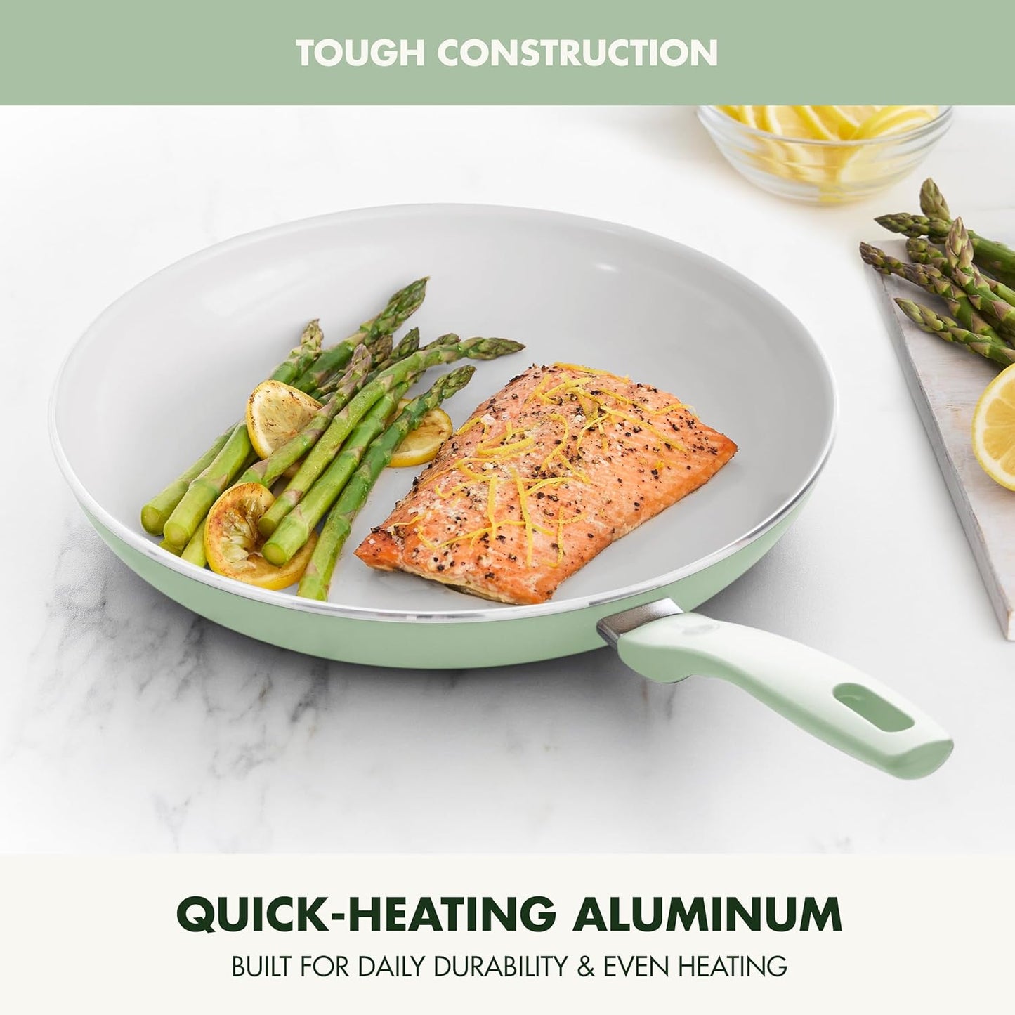 GreenPan Dover 12” Frying Pan Skillet, Non-Toxic PFAS-Free Ceramic Nonstick Coating, Sear Saute Fry Egg Omlete, Dishwasher & Oven Safe, Stay Cool Handle, Easy Pour Rims, Pastel Green