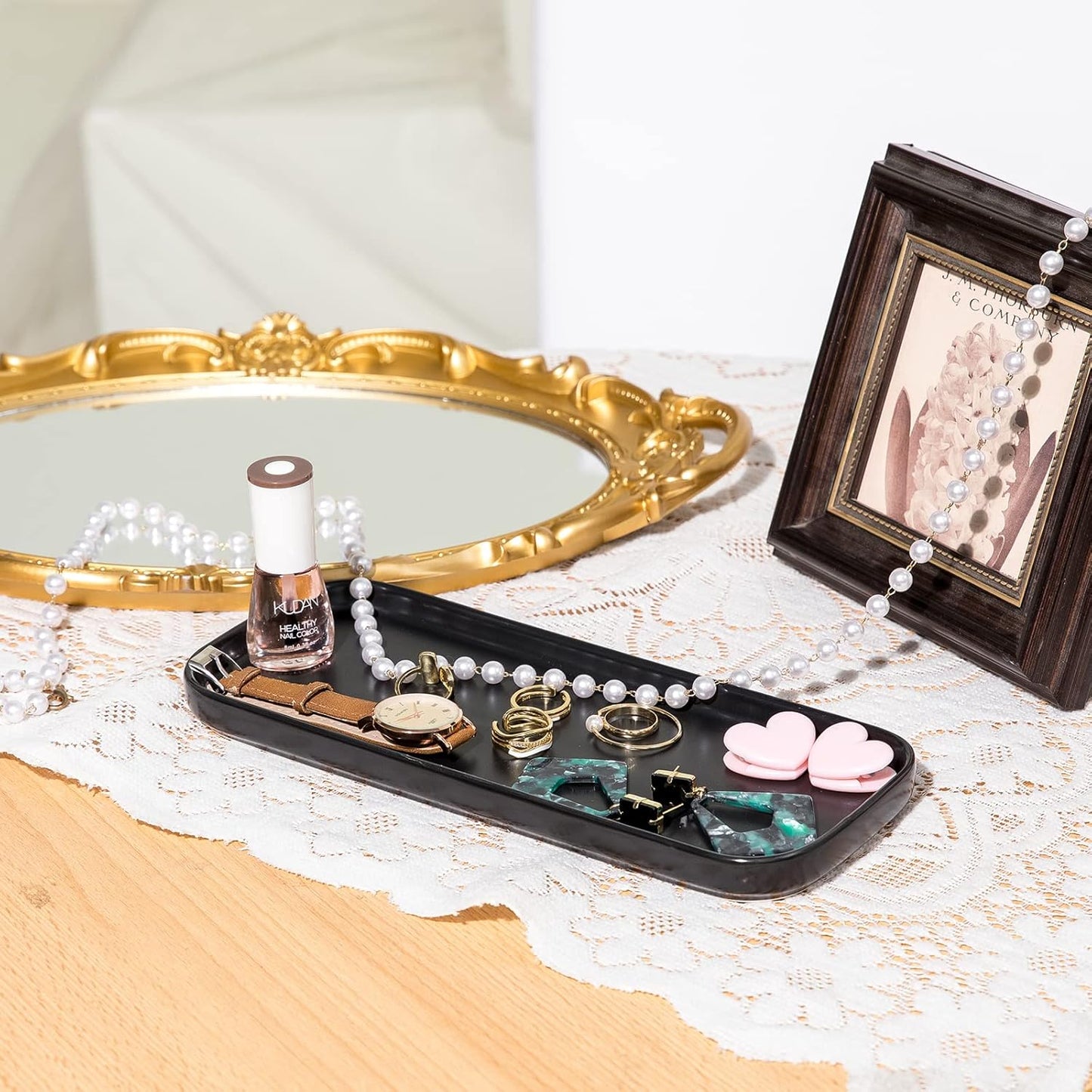 Ceramic Bathroom Tray,Kitchen Sink Organizer Tray,Cosmetics Holder (Black)