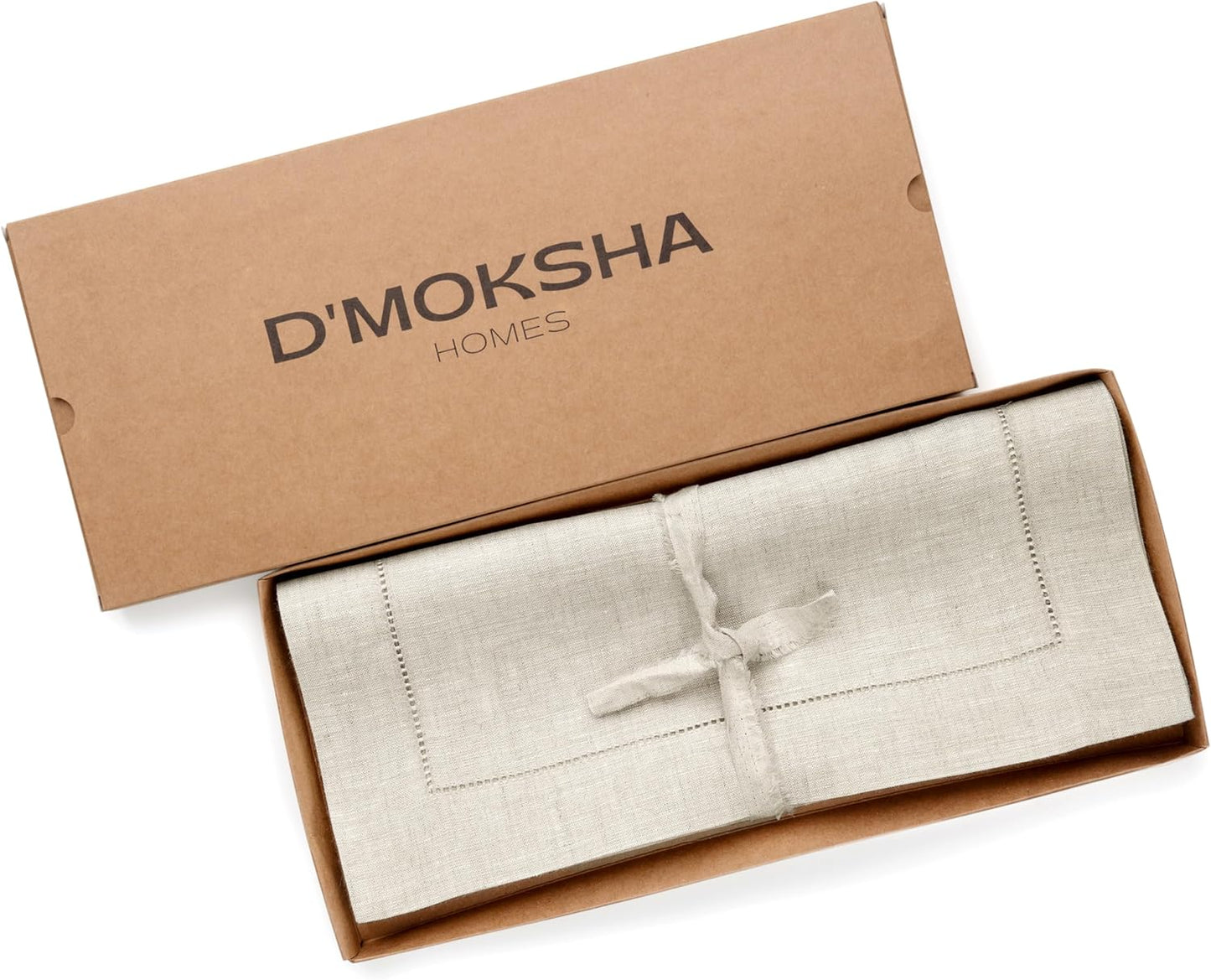 D'Moksha Homes Light Natural Linen Cloth Placemats Set of 4-100% Pure Linen Hemstitch Placemats 14 x 19 Inch - Classic Hemstitch Table Place Mats for Fall, Halloween - Handcrafted, Machine Washable