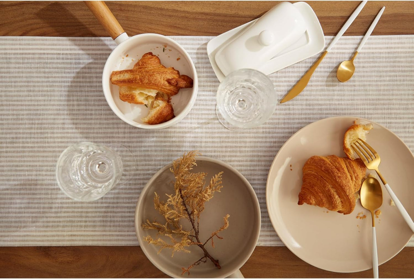 Solino Home Linen Striped Table Runner 120 Inches Long - Narrow Stripe 100% Pure Linen Natural and White Dining Table Runner 14 x 120 Inch for Fall, Autumn, Thanksgiving, Christmas