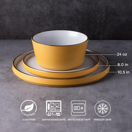 AmorArc Dinnerware Set for 4,12 Pieces Ceramic Plates and Bowls Set, Handcrafted Speckled Stoneware Tableware, Dishwasher & Microwave Safe Dishes - (Service for 4)