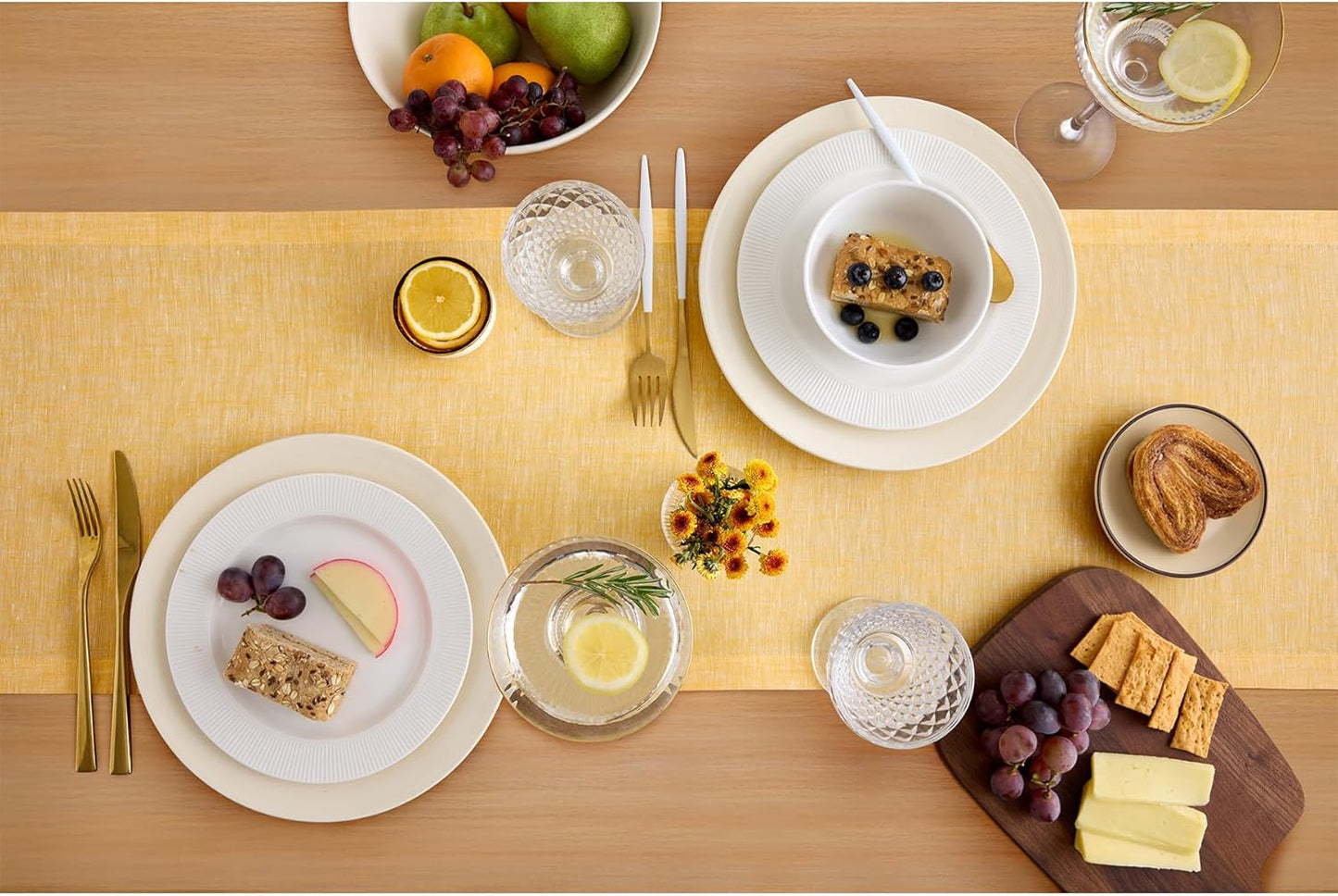 Solino Home Linen Table Runner 72 Inches Long - Athena, 100% Pure Linen Chambray Mustard Yellow Table Runner 14 x 72 Inch for Dining