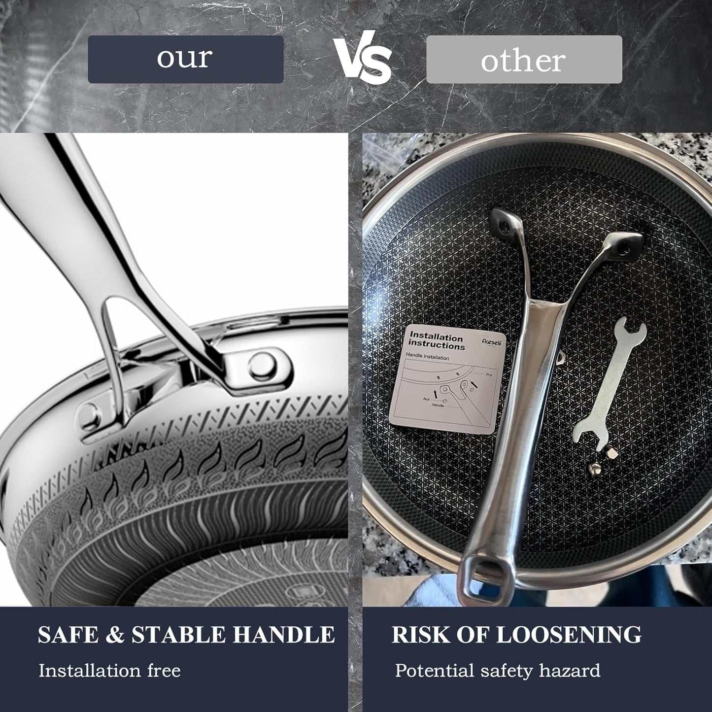 12 Inch Nonstick Frying Pan with Lid, Stainless Steel Skillet with Honeycomb Surface, Induction Compatible, Oven & Dishwasher Safe, PFAS-Free Cookware