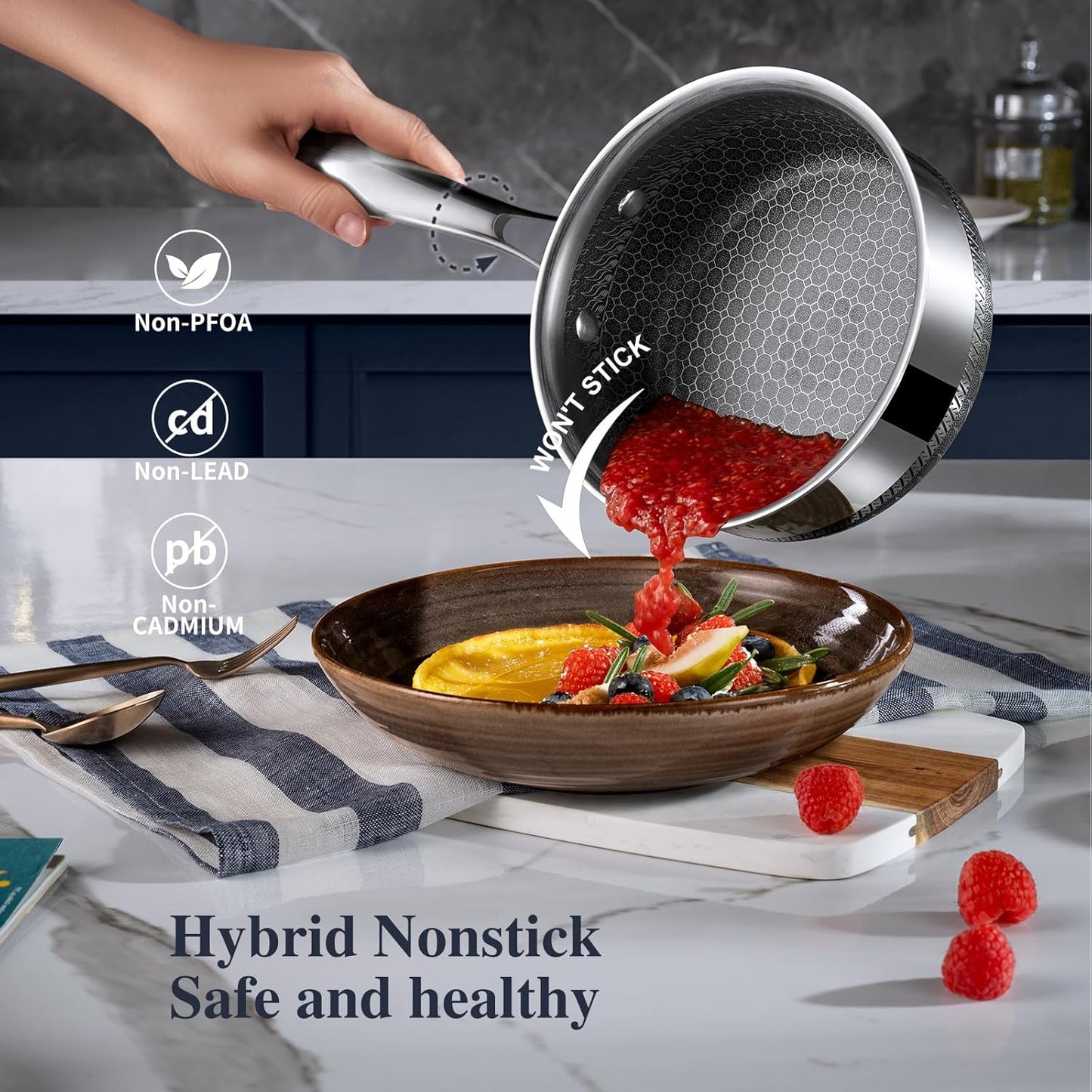 Hybrid Nonstick 6-Piece Pot Set with 2 Silicone Trivets, 1.5 QT Sauce Pan, 2 and 5.2 QT Stock Pot with Glass Lids, Stay-Cool Handles, Dishwasher-Friendly,Compatible All Cooktops