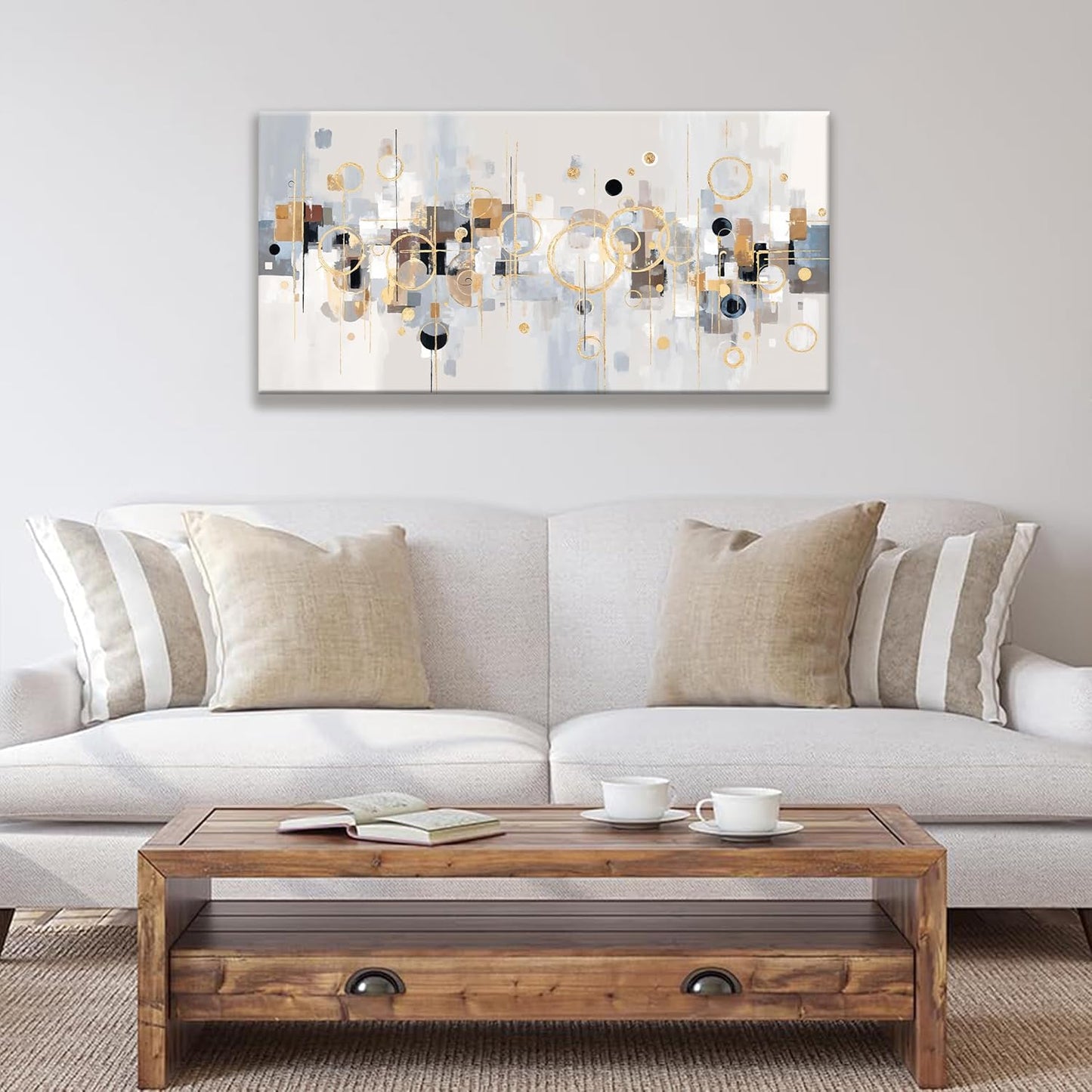 Abstract Wall Art Decor Modern Minimalist Circles Gold Grey Artwork Canvas Wall Art For Bedroom Living Room Kitchen Bathroom Apartment Home Wall Decor 20x40 Inch Ready To Hang