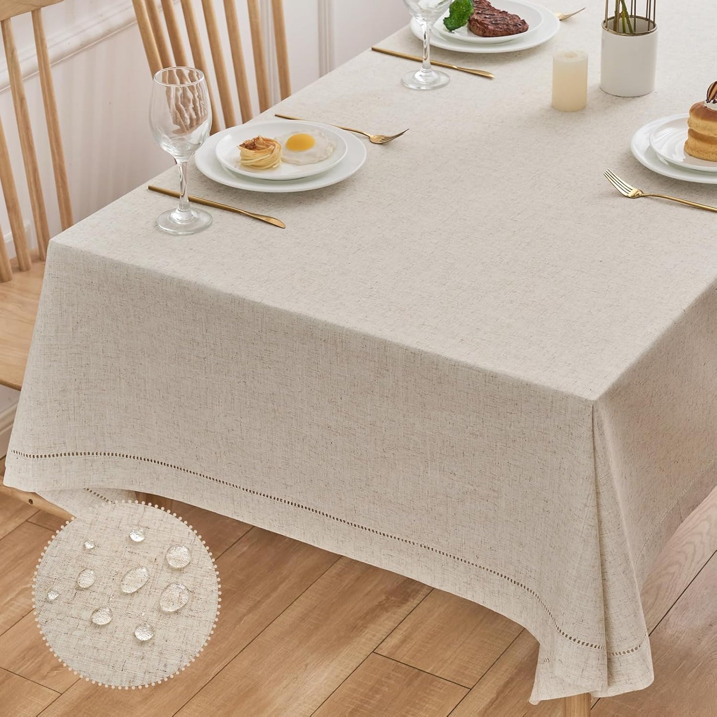 Zdolmy Natural Flax Linen Tablecloth – Undyed Rectangle Hemstitch Table Cover for Kitchen, Dining & Decoration (Neutral, 55" x 70")