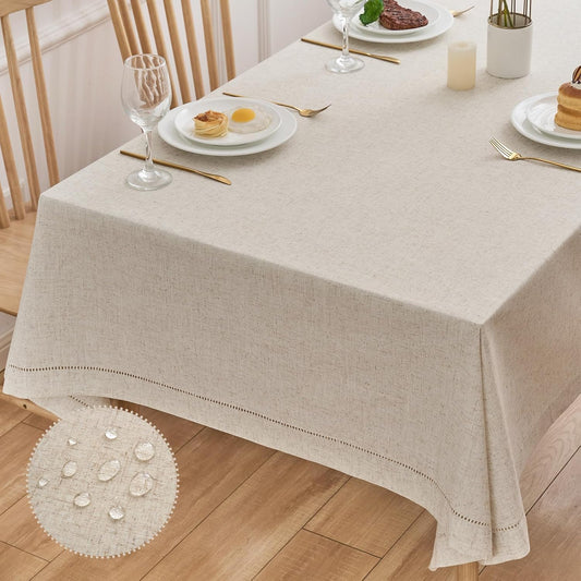 Zdolmy Natural Flax Linen Tablecloth – Undyed Rectangle Hemstitch Table Cover for Kitchen, Dining & Decoration (Neutral, 55" x 102")