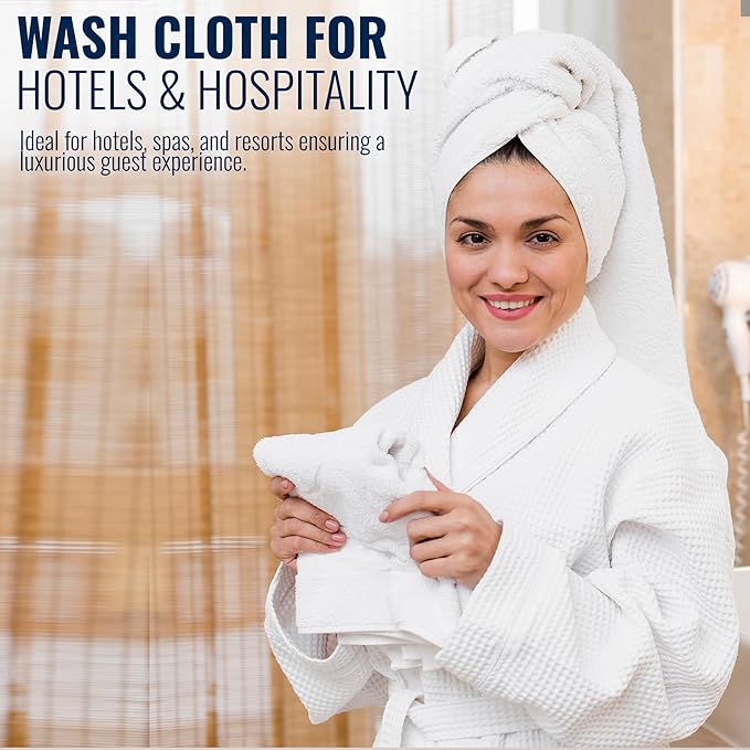 300-Pack Economy Washcloths Bulk (12x12) – White Poly Cotton Face Cloths – Commercial-Grade Cleaning Rags – Soft, Absorbent & Quick-Dry Towels for Hotels, Spas, Gyms & Hospitality Use