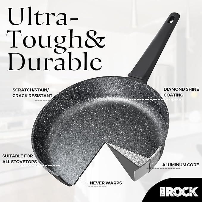 THE ROCK SOHO 12.5-Inch Nonstick Frying Pan – Compact for Urban Kitchens, Nothing Sticks, Never Warps, Lasts Longer, Oven & Dishwasher Safe, Black