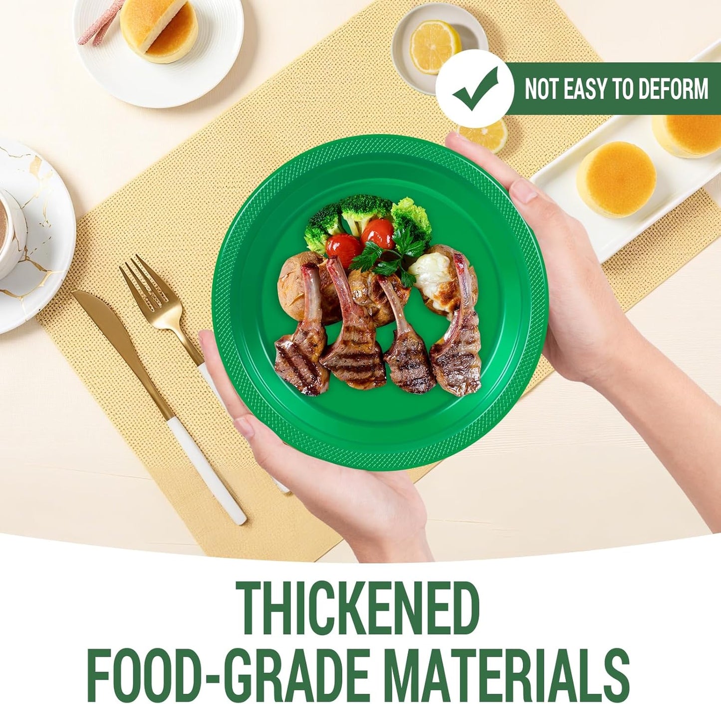 50 Green Plastic Plates For Party, Includes 25-9" & 25-7" Cake Dessert Plastic Dinner Plates Disposable For Party Supplies